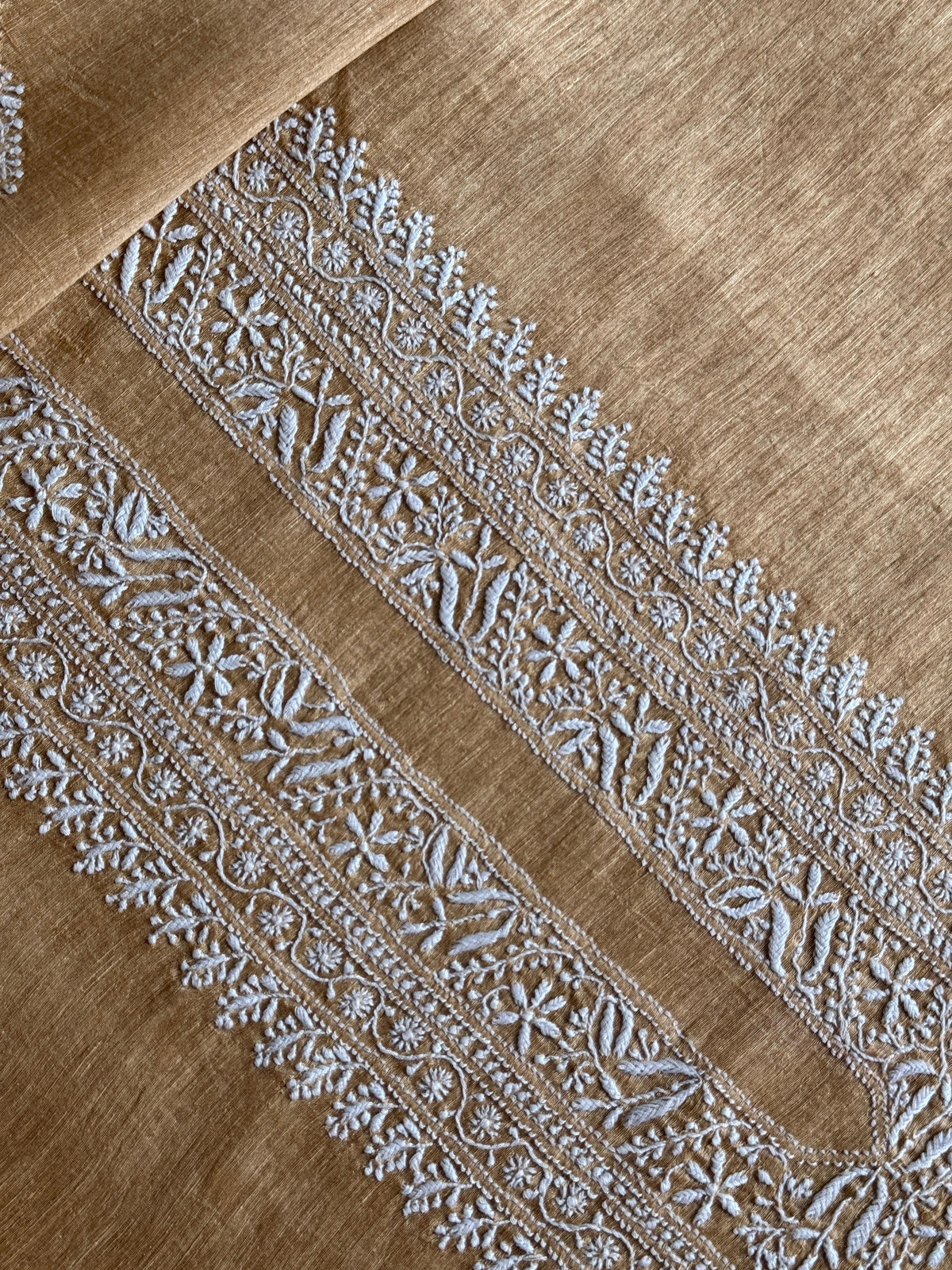 Natural Beige Shade Linen Chikankari Unstitched Men's Kurtas Fabric