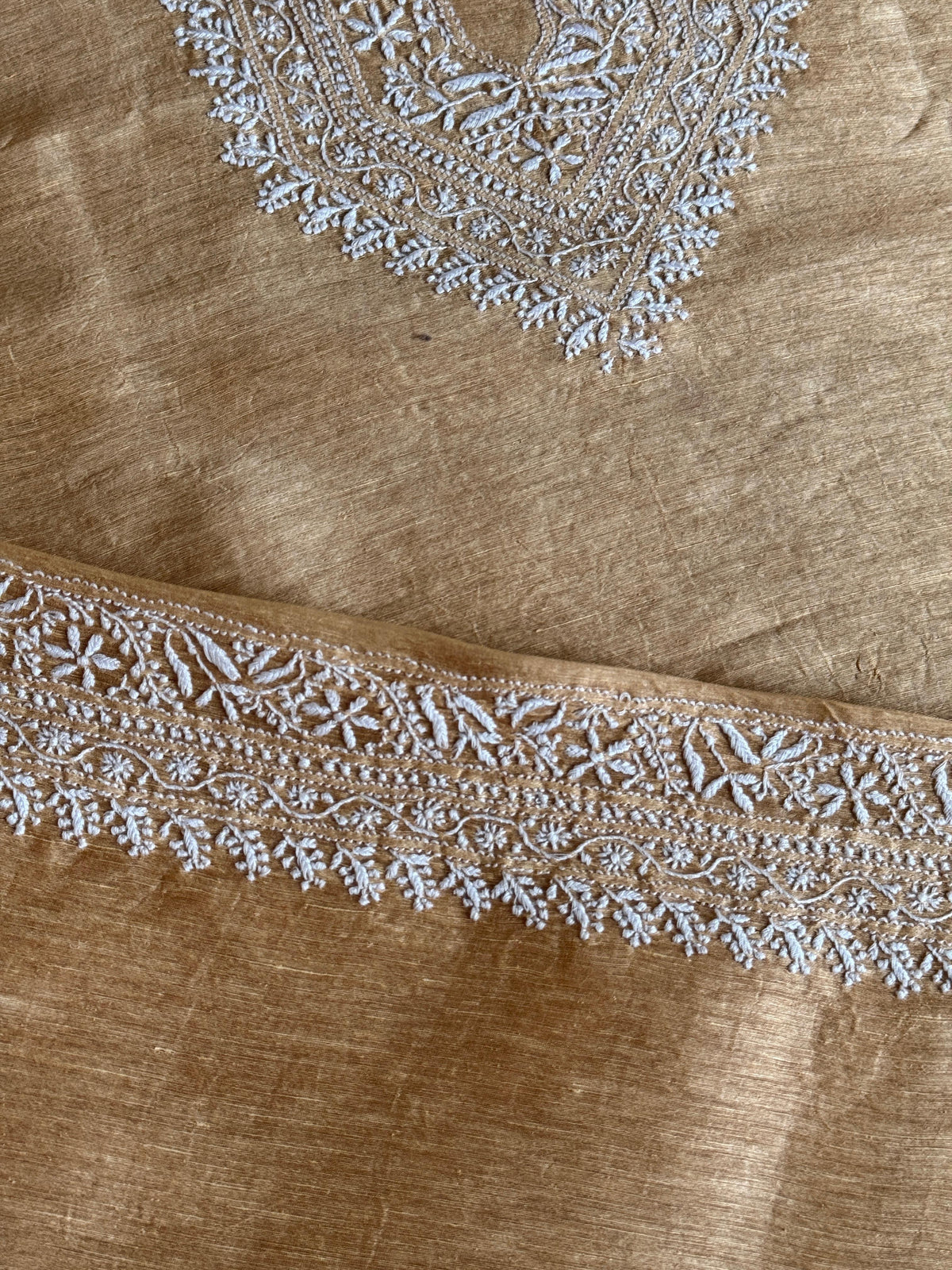 Natural Beige Shade Linen Chikankari Unstitched Men's Kurtas Fabric