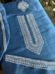 Ink Blue Shade Linen Chikankari Unstitched Men's Kurtas Fabric