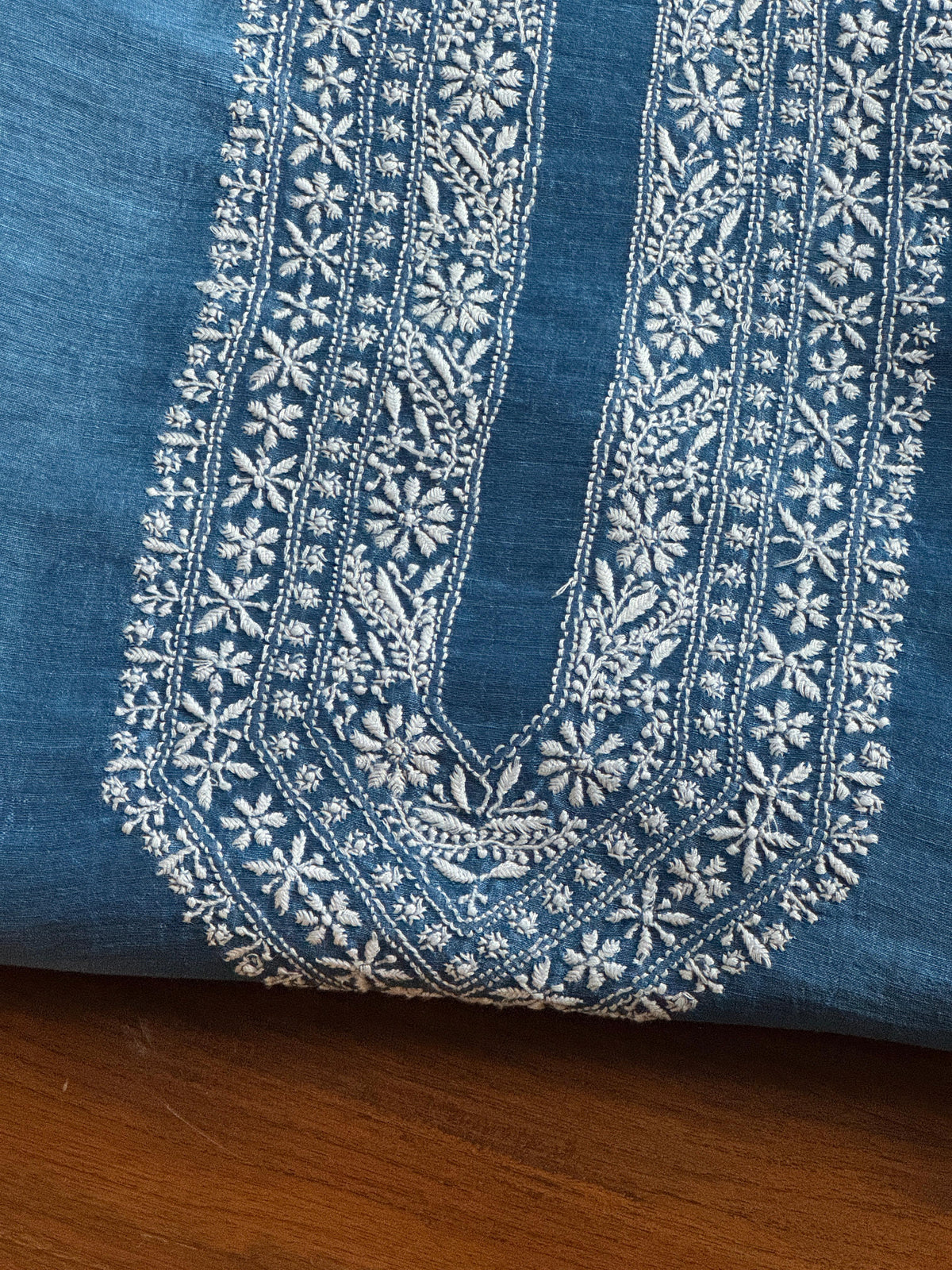Ink Blue Shade Linen Chikankari Unstitched Men's Kurtas Fabric