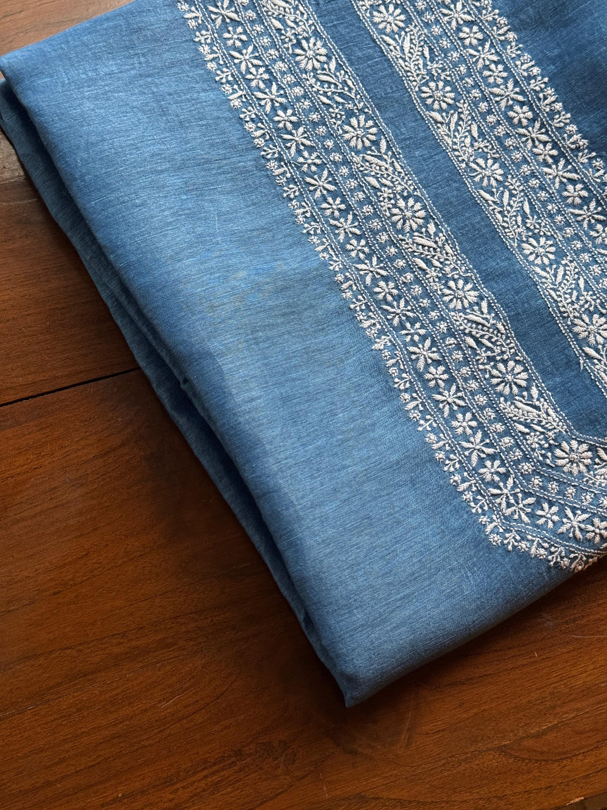 Ink Blue Shade Linen Chikankari Unstitched Men's Kurtas Fabric