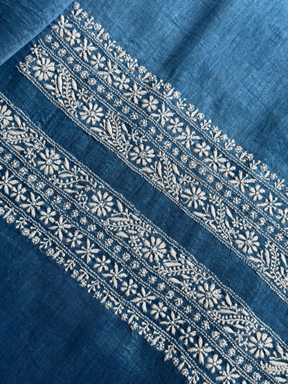 Ink Blue Shade Linen Chikankari Unstitched Men's Kurtas Fabric