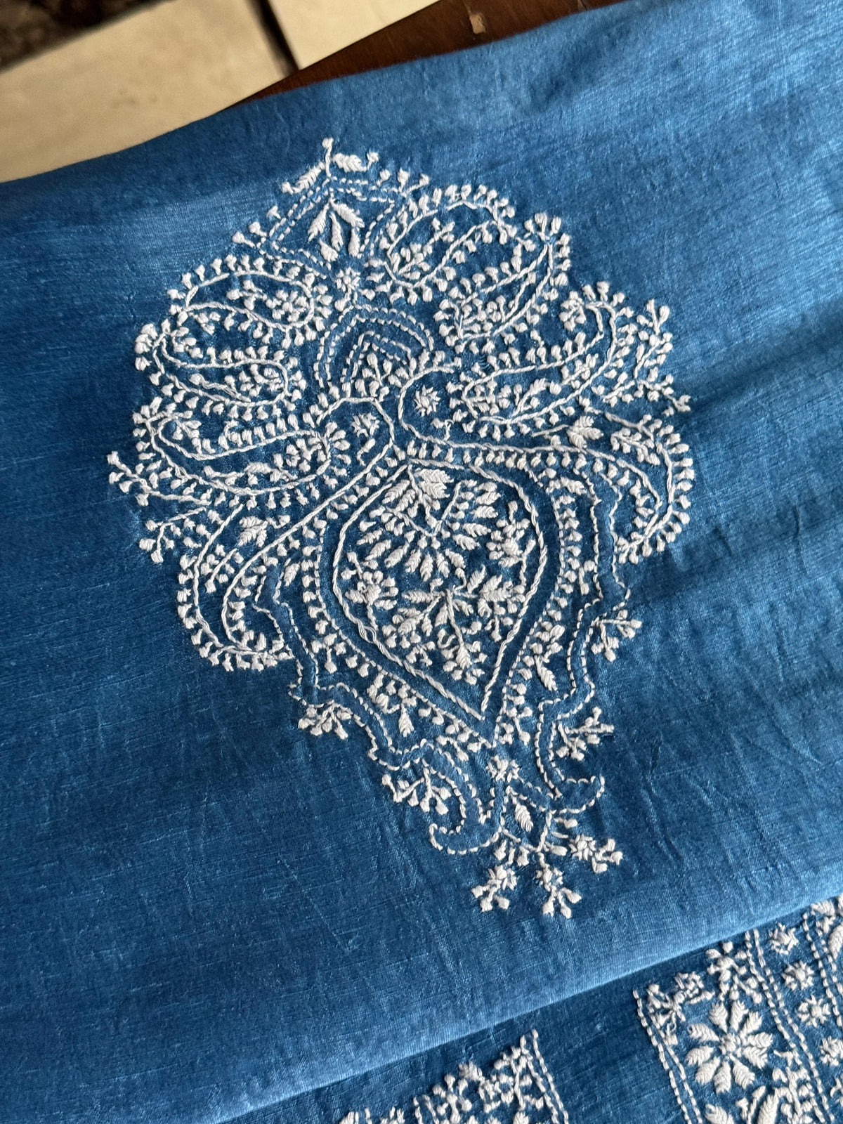 Ink Blue Shade Linen Chikankari Unstitched Men's Kurtas Fabric