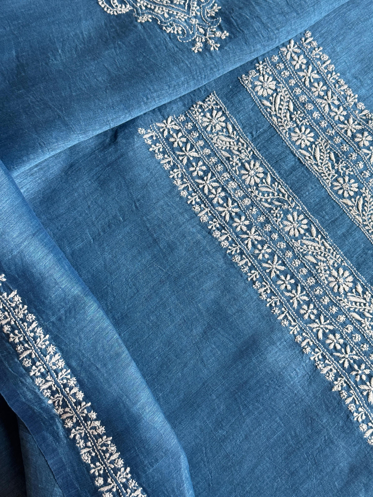 Ink Blue Shade Linen Chikankari Unstitched Men's Kurtas Fabric