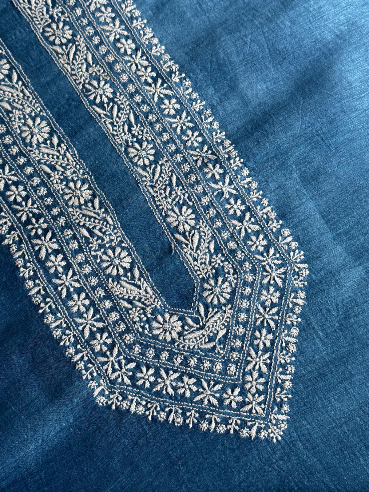 Ink Blue Shade Linen Chikankari Unstitched Men's Kurtas Fabric