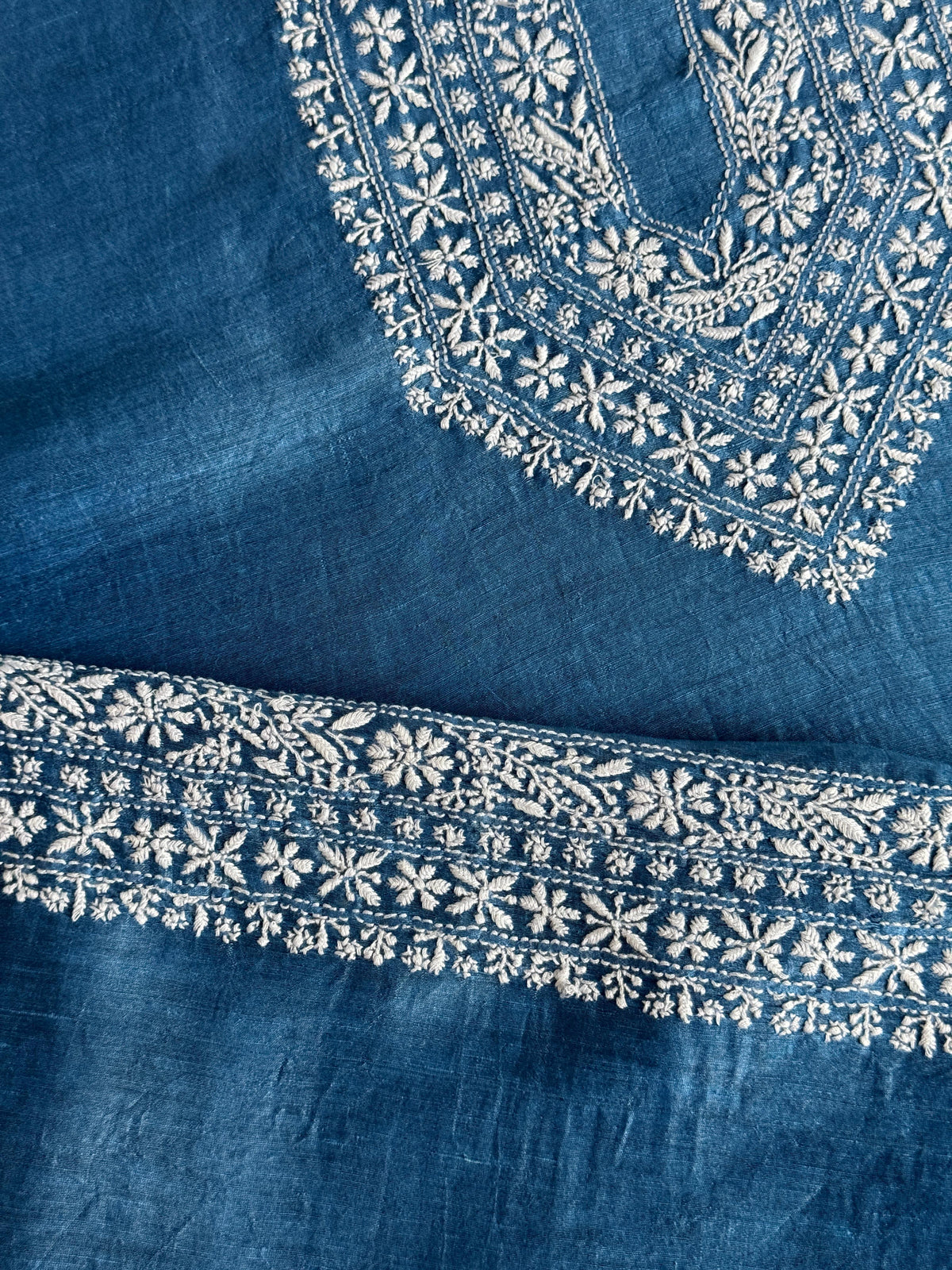 Ink Blue Shade Linen Chikankari Unstitched Men's Kurtas Fabric