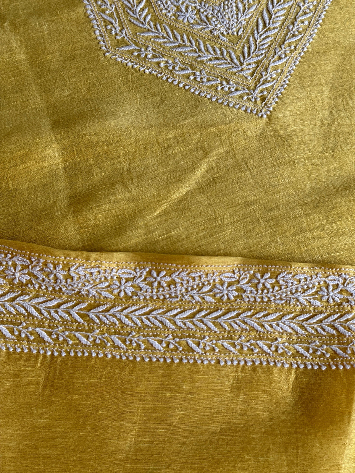 Yellow Shade Linen Chikankari Unstitched Men's Kurtas Fabric