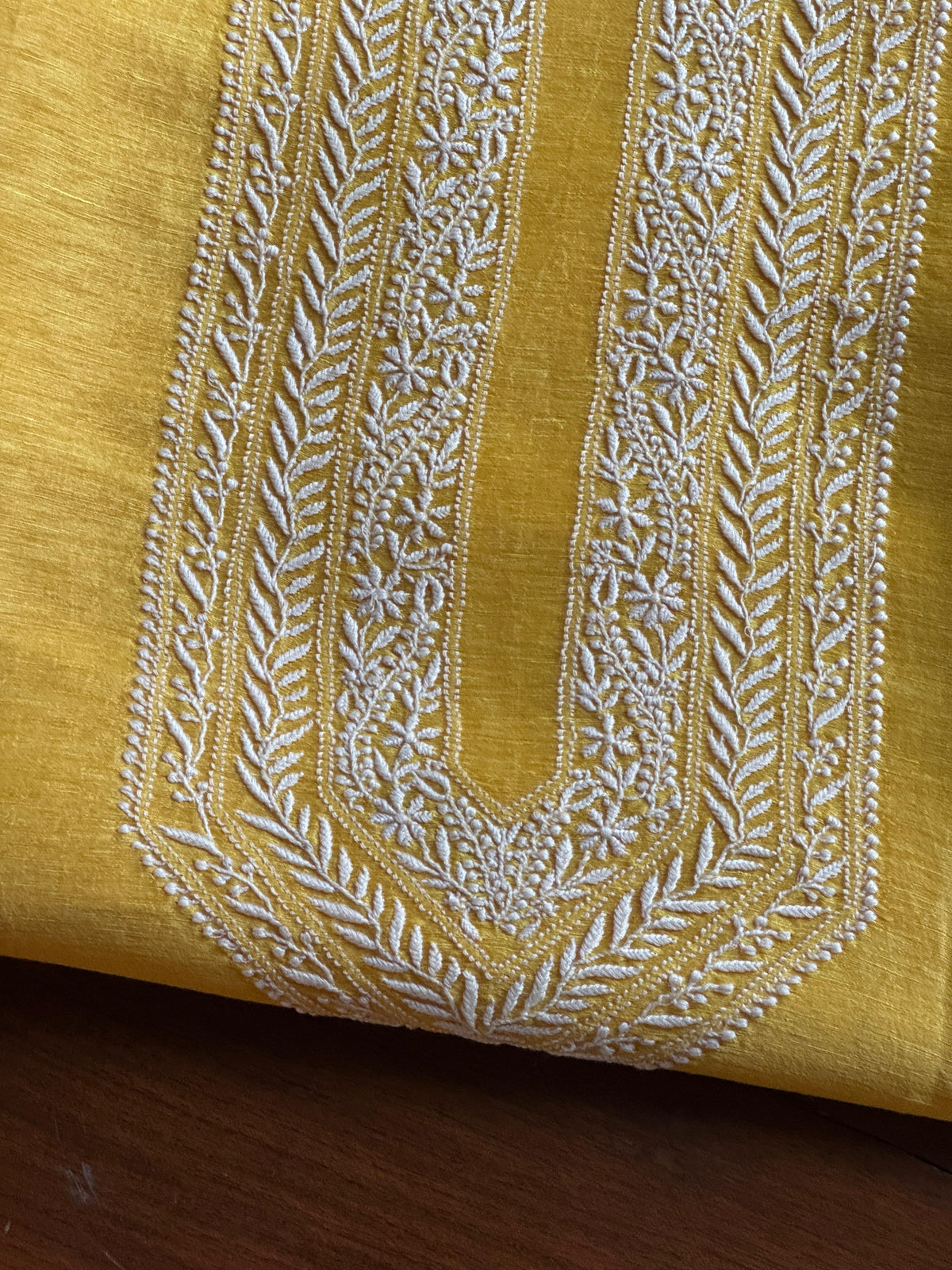 Yellow Shade Linen Chikankari Unstitched Men's Kurtas Fabric
