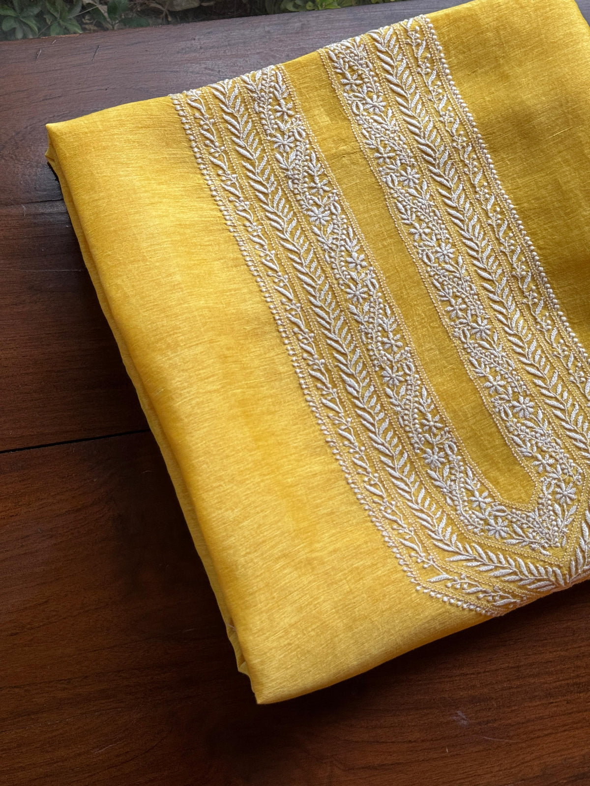 Yellow Shade Linen Chikankari Unstitched Men's Kurtas Fabric