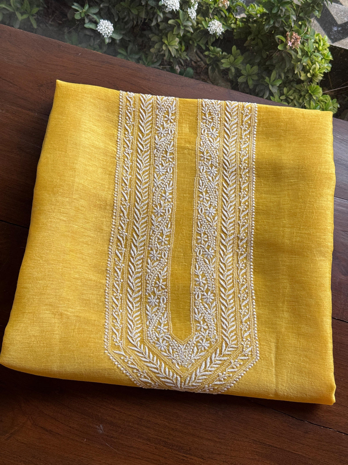 Yellow Shade Linen Chikankari Unstitched Men's Kurtas Fabric