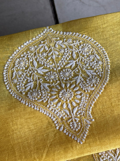 Yellow Shade Linen Chikankari Unstitched Men's Kurtas Fabric