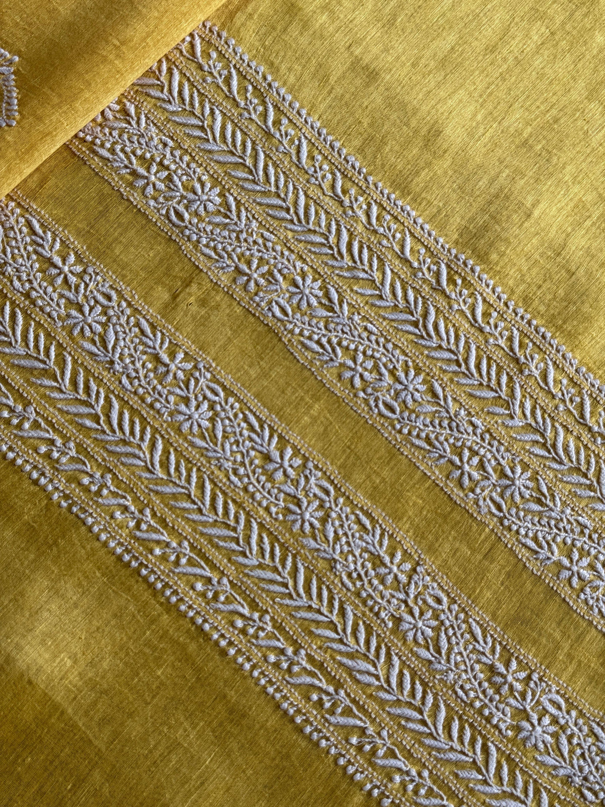 Yellow Shade Linen Chikankari Unstitched Men's Kurtas Fabric
