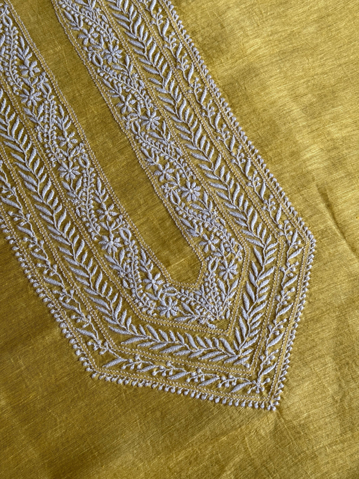 Yellow Shade Linen Chikankari Unstitched Men's Kurtas Fabric