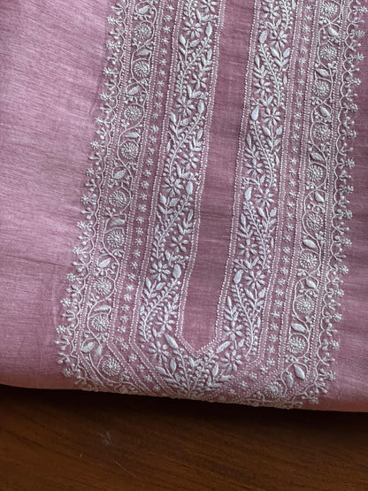 Pink Shade Linen Chikankari Unstitched Men's Kurtas Fabric