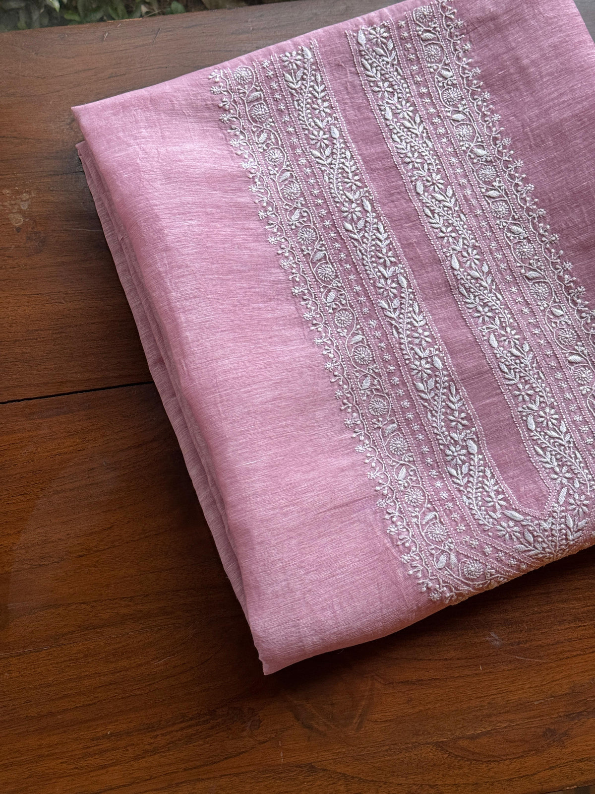 Pink Shade Linen Chikankari Unstitched Men's Kurtas Fabric