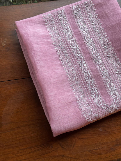 Pink Shade Linen Chikankari Unstitched Men's Kurtas Fabric