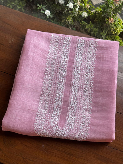 Pink Shade Linen Chikankari Unstitched Men's Kurtas Fabric