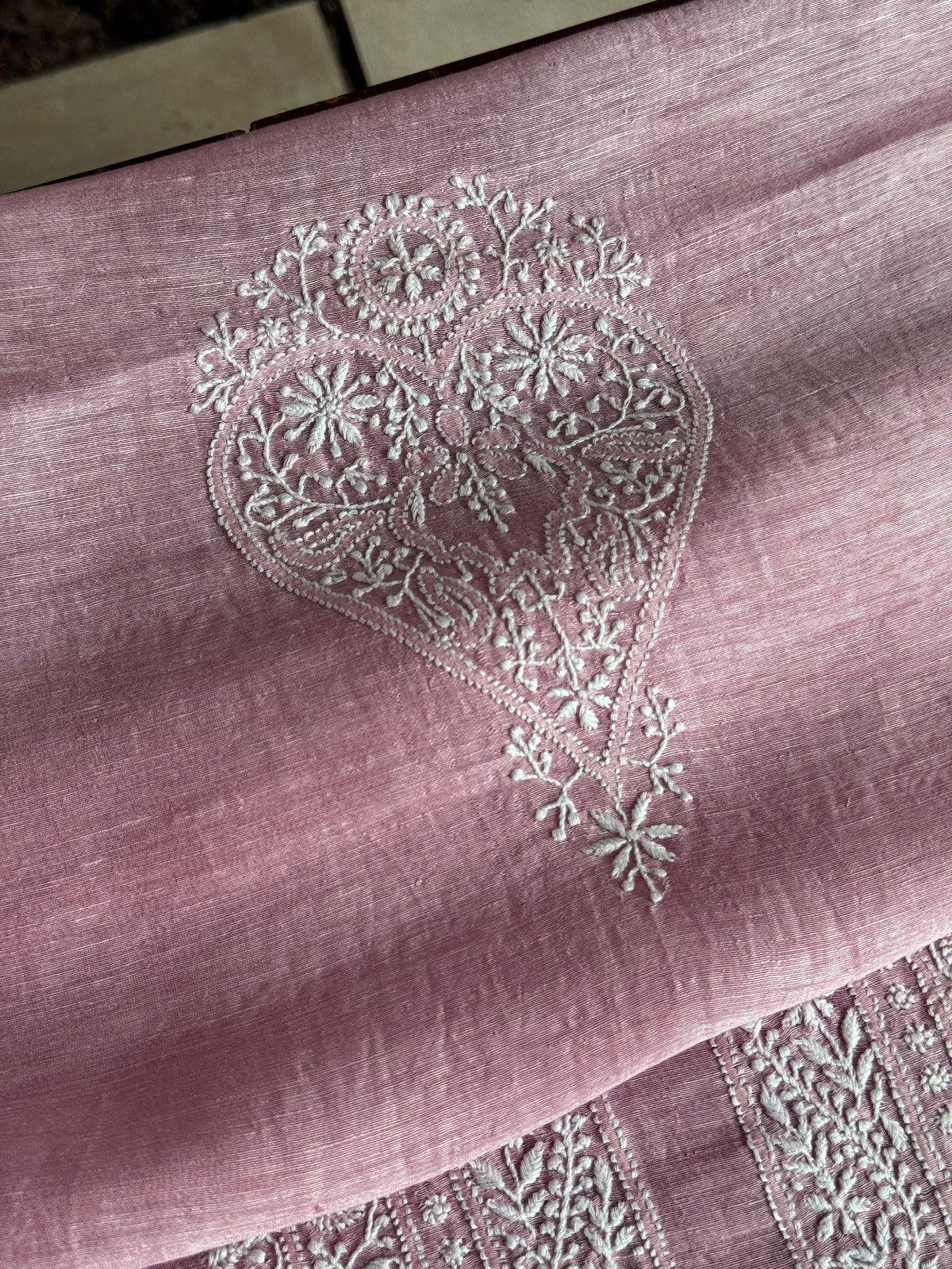 Pink Shade Linen Chikankari Unstitched Men's Kurtas Fabric