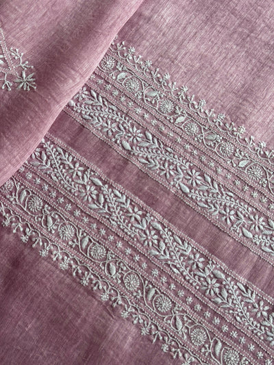 Pink Shade Linen Chikankari Unstitched Men's Kurtas Fabric
