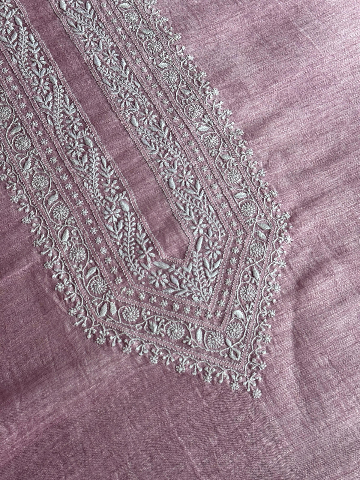 Pink Shade Linen Chikankari Unstitched Men's Kurtas Fabric