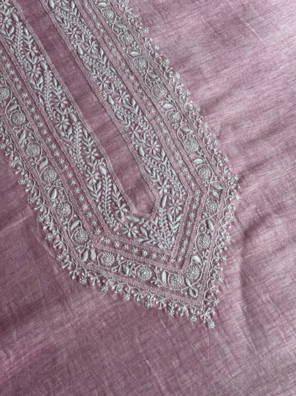 Pink Shade Linen Chikankari Unstitched Men's Kurtas Fabric