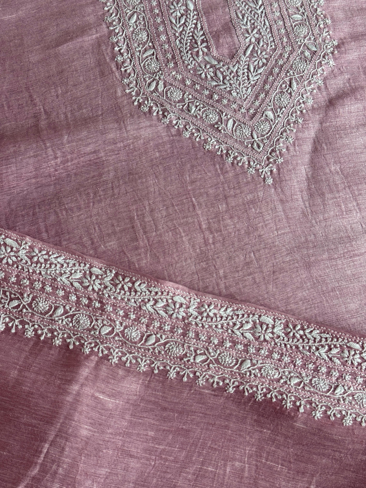 Pink Shade Linen Chikankari Unstitched Men's Kurtas Fabric