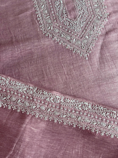 Pink Shade Linen Chikankari Unstitched Men's Kurtas Fabric