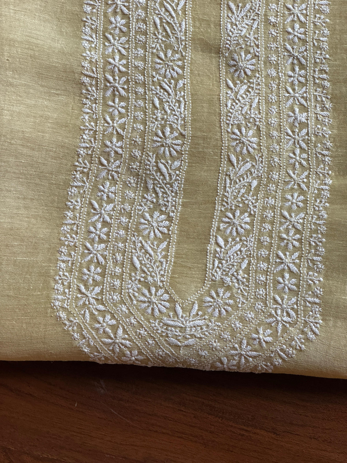 Lemon Yellow Shade Linen Chikankari Unstitched Men's Kurtas Fabric