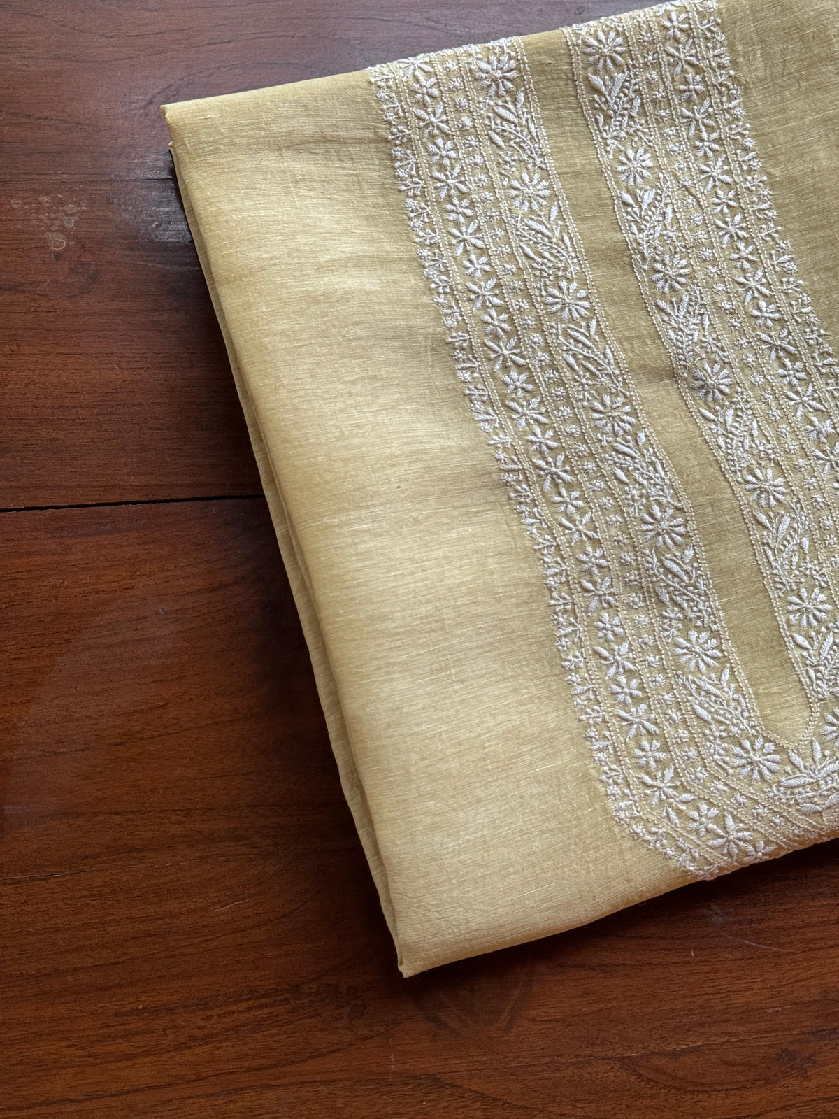 Lemon Yellow Shade Linen Chikankari Unstitched Men's Kurtas Fabric