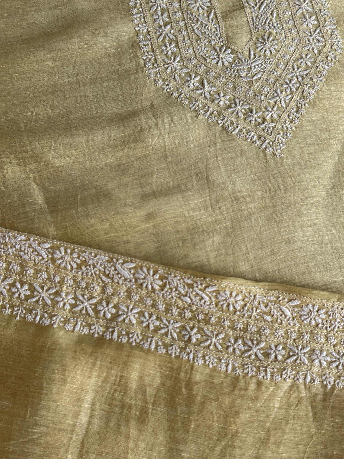 Lemon Yellow Shade Linen Chikankari Unstitched Men's Kurtas Fabric