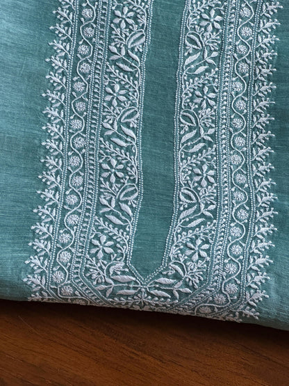 Blusih Green  Shade Linen Chikankari Unstitched Men's Kurtas Fabric