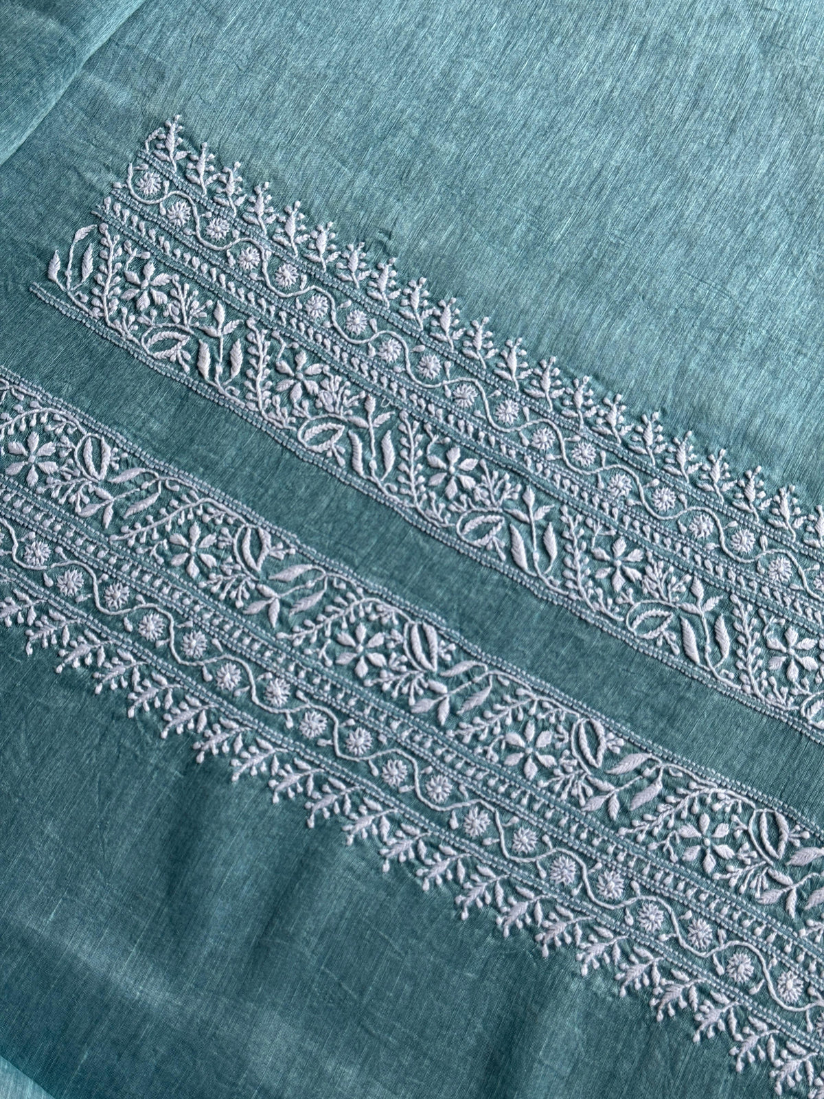 Blusih Green  Shade Linen Chikankari Unstitched Men's Kurtas Fabric