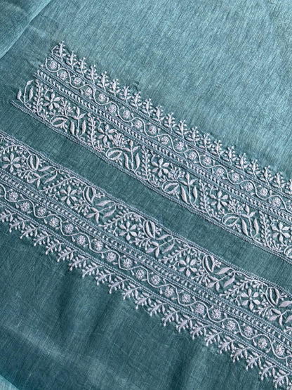 Blusih Green  Shade Linen Chikankari Unstitched Men's Kurtas Fabric