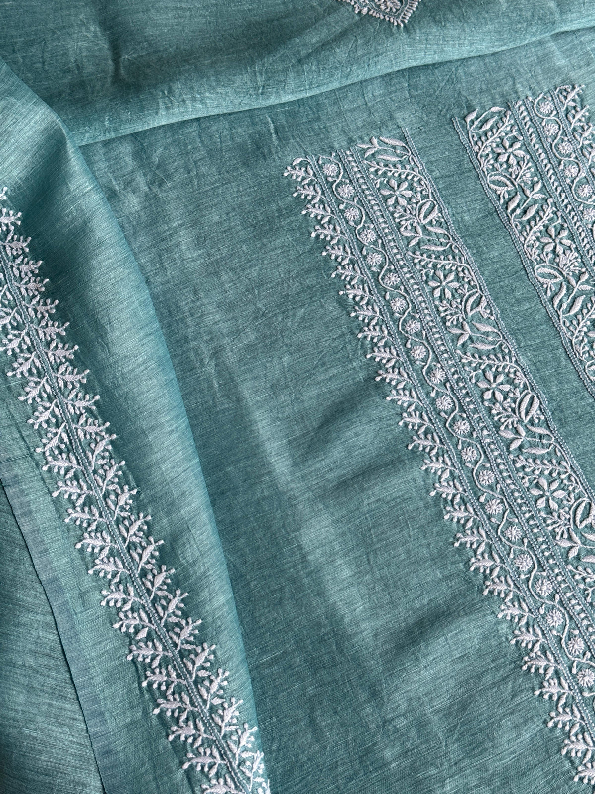 Blusih Green  Shade Linen Chikankari Unstitched Men's Kurtas Fabric
