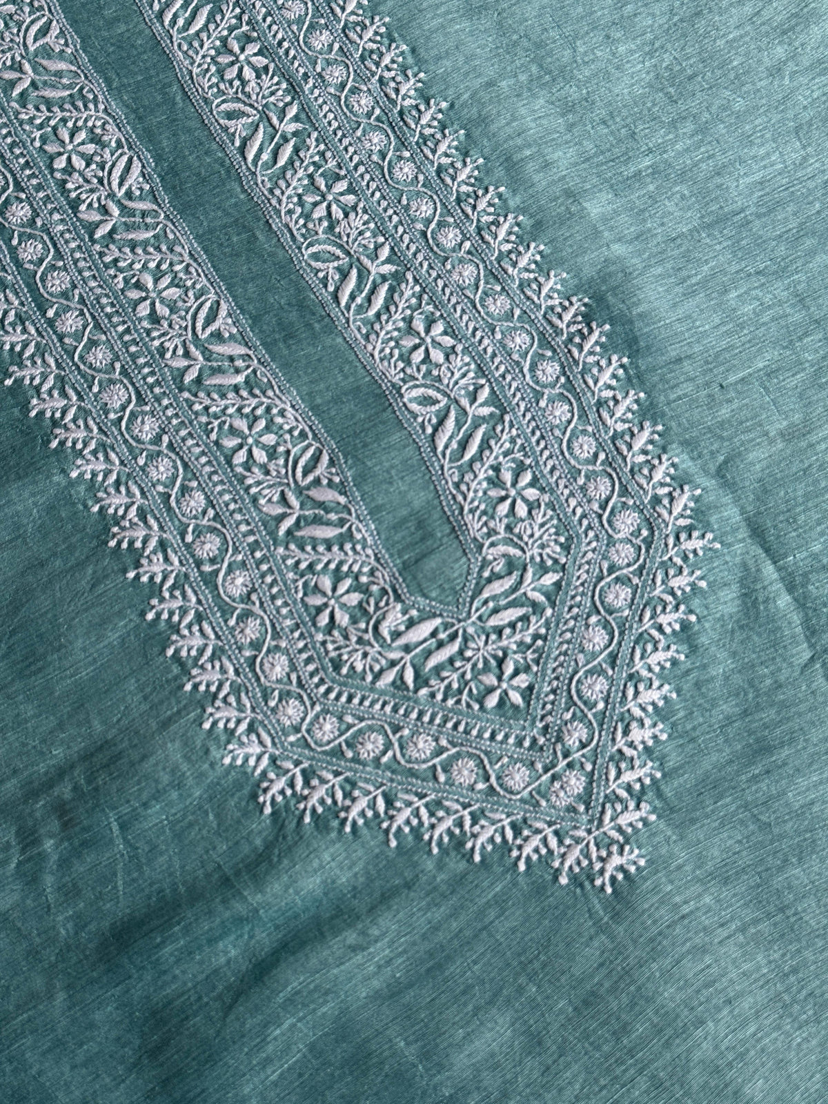 Blusih Green  Shade Linen Chikankari Unstitched Men's Kurtas Fabric
