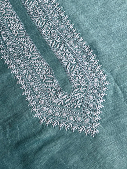 Blusih Green  Shade Linen Chikankari Unstitched Men's Kurtas Fabric