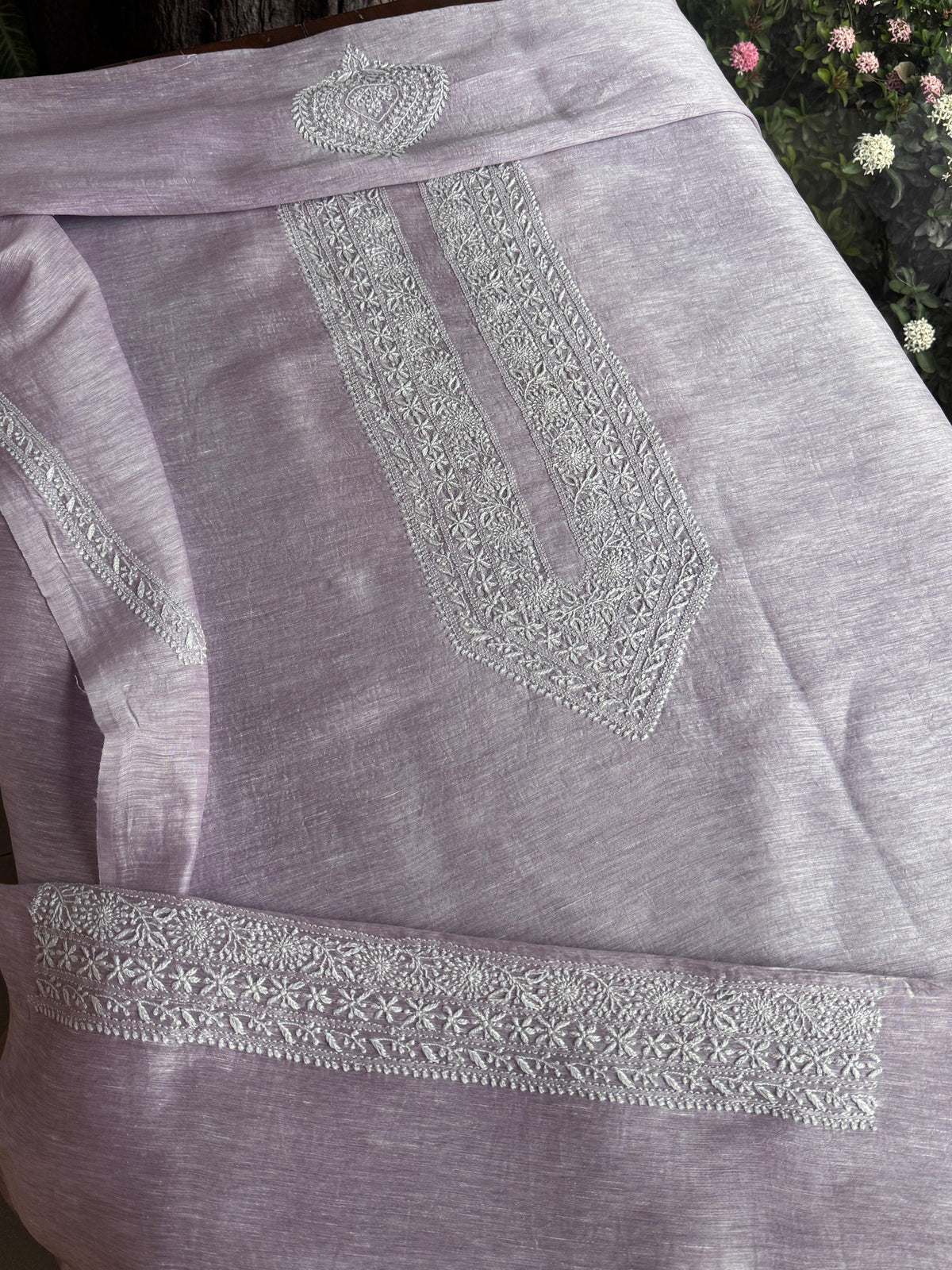 Lavender Shade Linen Chikankari Unstitched Men's Kurtas Fabric