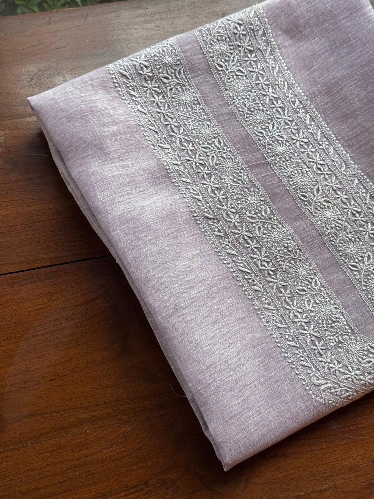 Lavender Shade Linen Chikankari Unstitched Men's Kurtas Fabric
