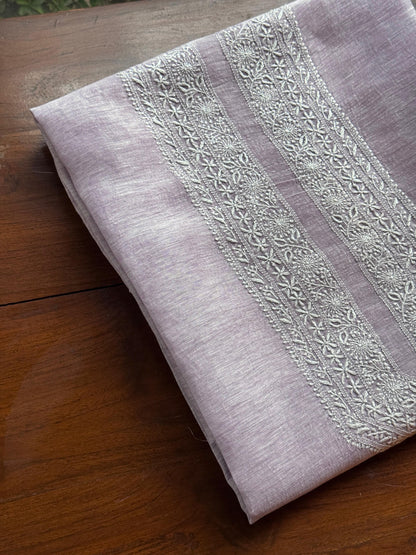 Lavender Shade Linen Chikankari Unstitched Men's Kurtas Fabric