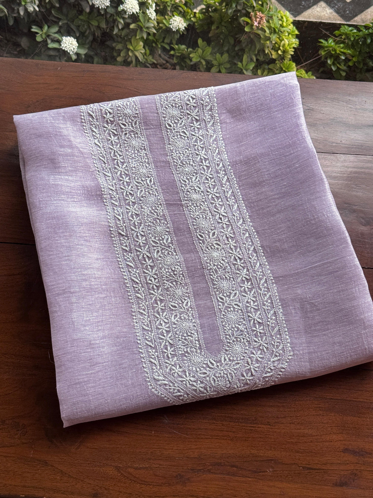 Lavender Shade Linen Chikankari Unstitched Men's Kurtas Fabric