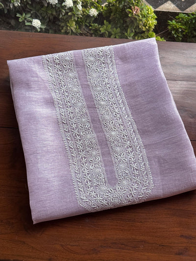 Lavender Shade Linen Chikankari Unstitched Men's Kurtas Fabric