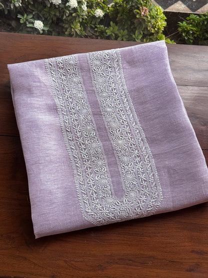 Lavender Shade Linen Chikankari Unstitched Men's Kurtas Fabric