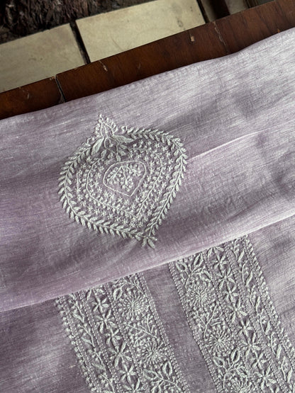 Lavender Shade Linen Chikankari Unstitched Men's Kurtas Fabric
