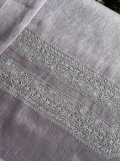 Lavender Shade Linen Chikankari Unstitched Men's Kurtas Fabric