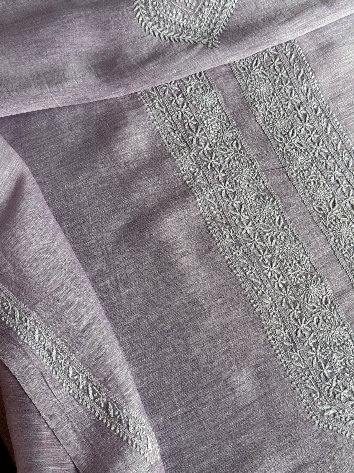 Lavender Shade Linen Chikankari Unstitched Men's Kurtas Fabric