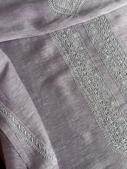 Lavender Shade Linen Chikankari Unstitched Men's Kurtas Fabric
