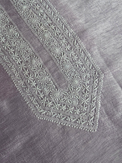 Lavender Shade Linen Chikankari Unstitched Men's Kurtas Fabric
