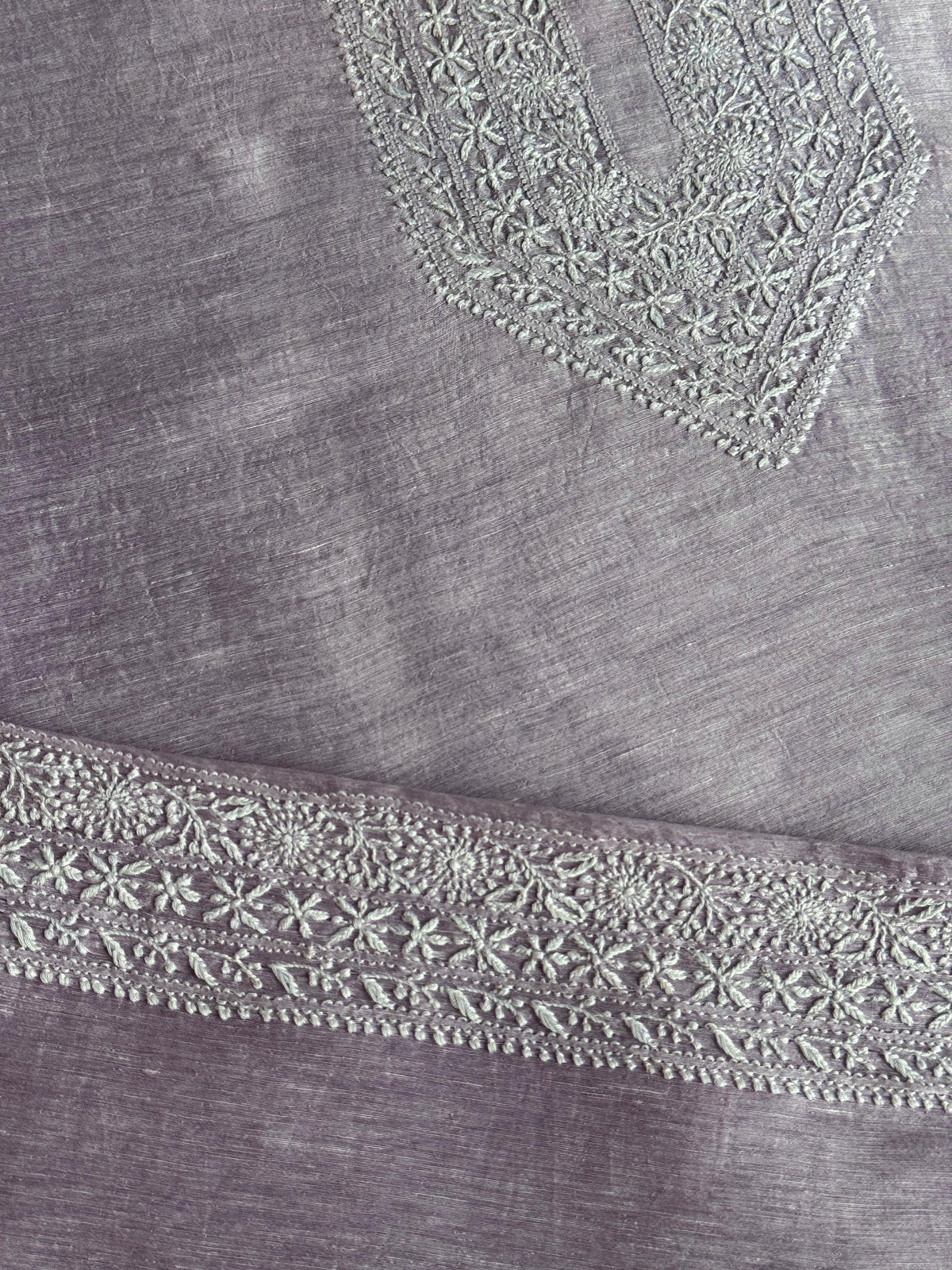 Lavender Shade Linen Chikankari Unstitched Men's Kurtas Fabric
