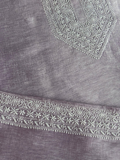 Lavender Shade Linen Chikankari Unstitched Men's Kurtas Fabric