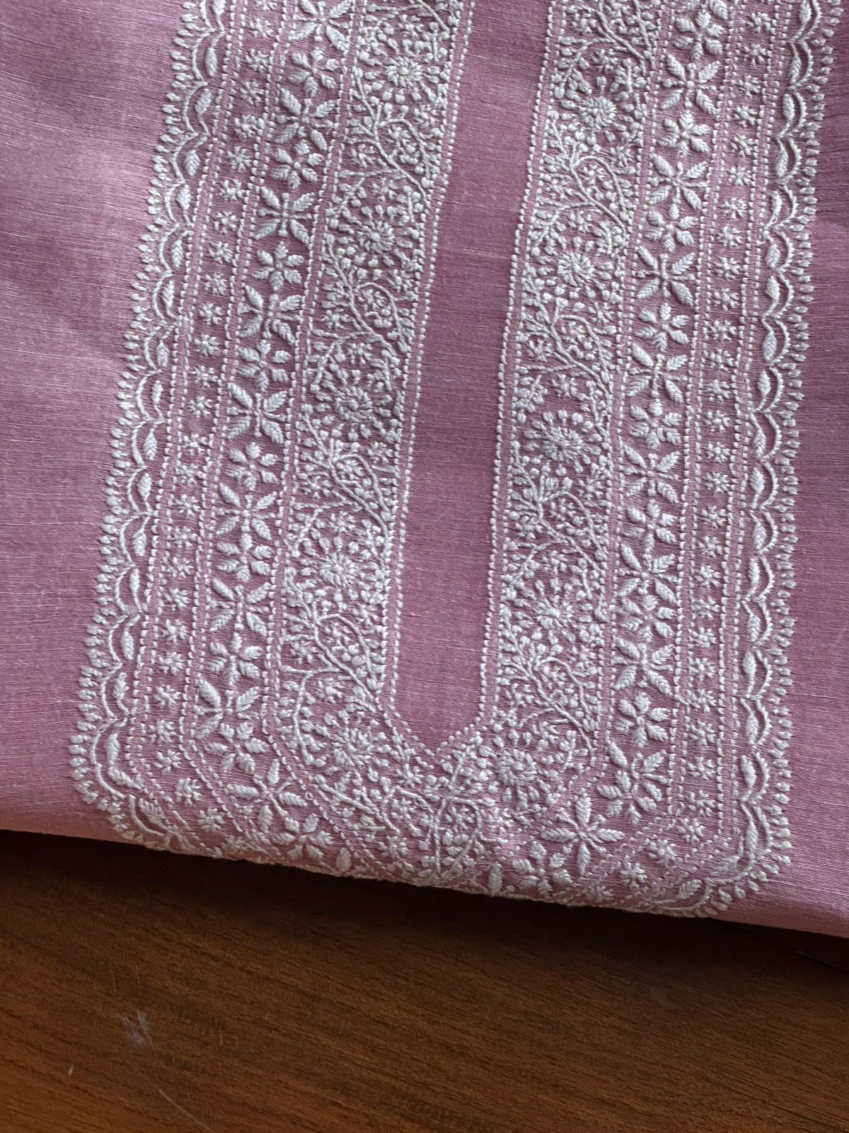Pink Shade Linen Chikankari Unstitched Men's Kurtas Fabric